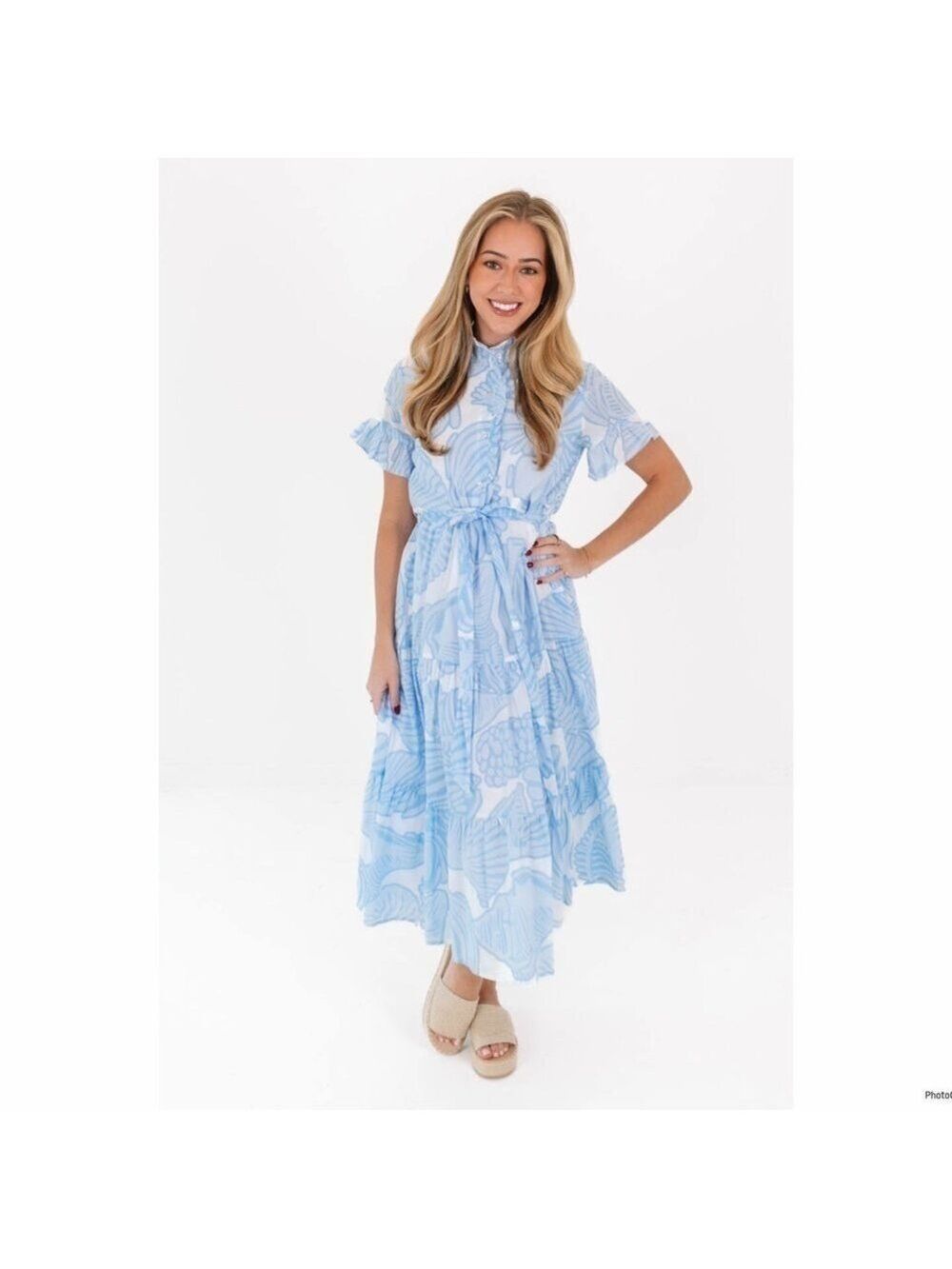 J.Marie The Charlotte Delaney Button Up Midi Dress Blue Size XS NWT